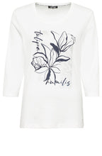 Off White Top with Navy Flower Motif