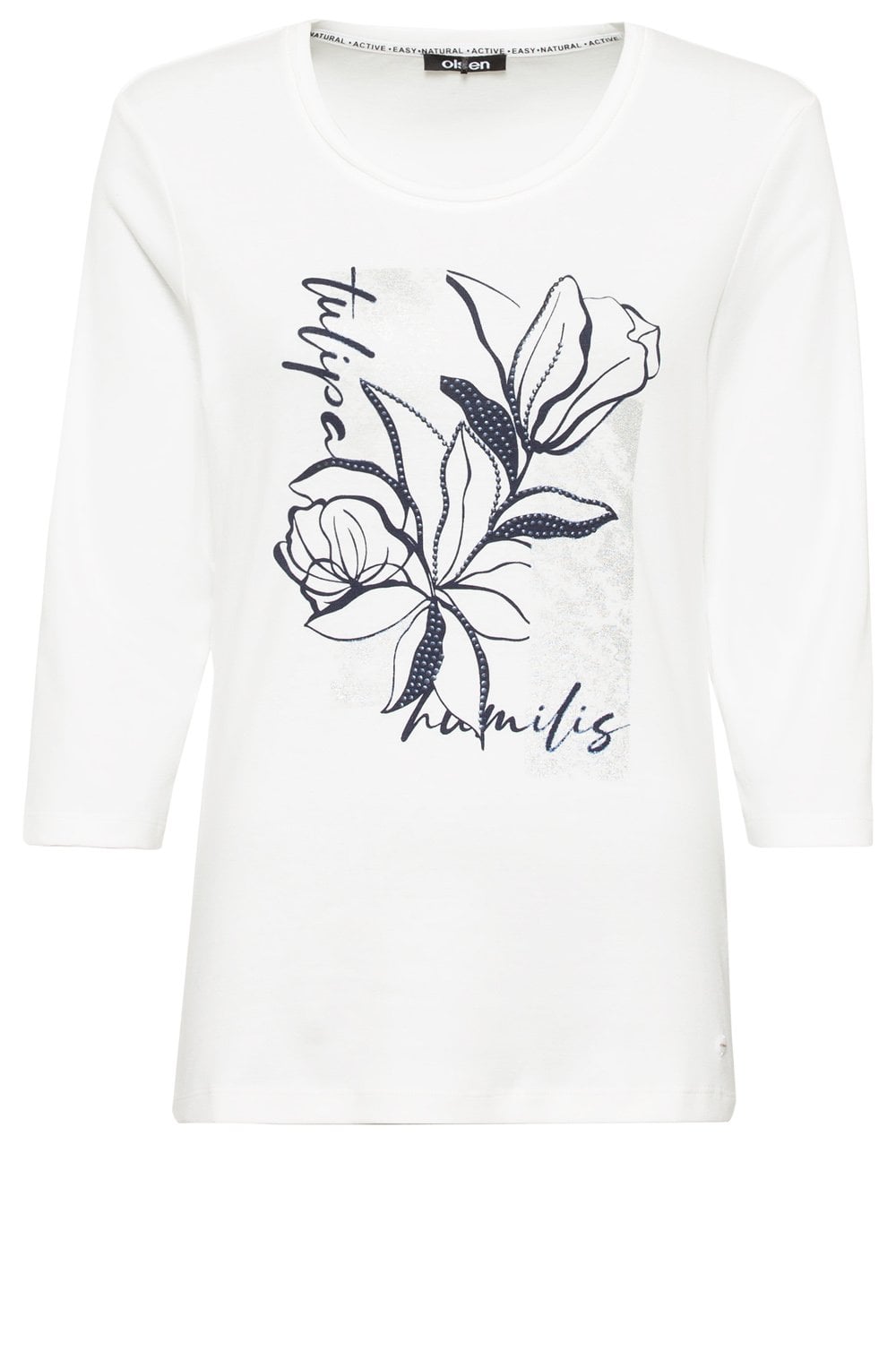 Off White Top with Navy Flower Motif