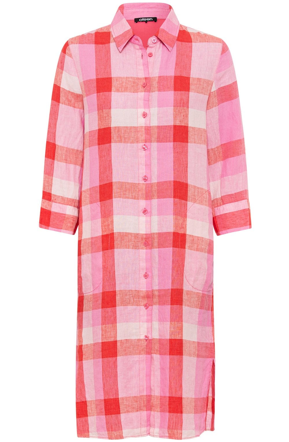 Paradise Pink Checked Linen Shirt Dress