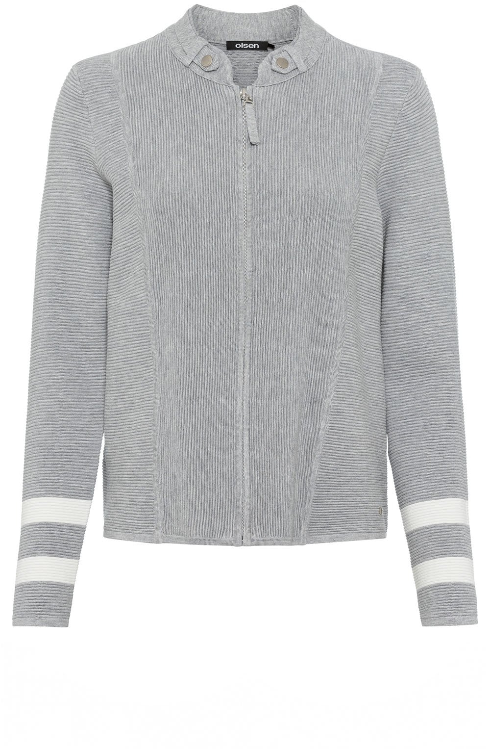 Pearl Grey and Silver Detail Ribbed Cardigan