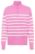 Pink and White Striped Zip Neck Jumper