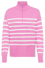 Pink and White Striped Zip Neck Jumper