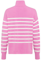 Pink and White Striped Zip Neck Jumper