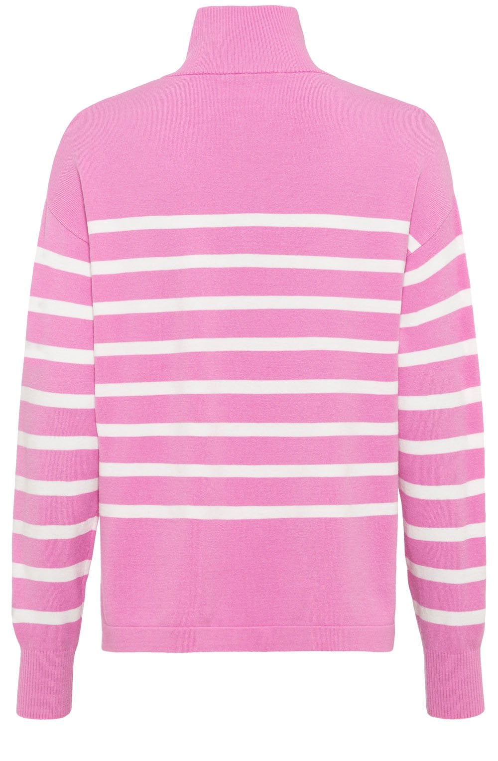 Pink and White Striped Zip Neck Jumper