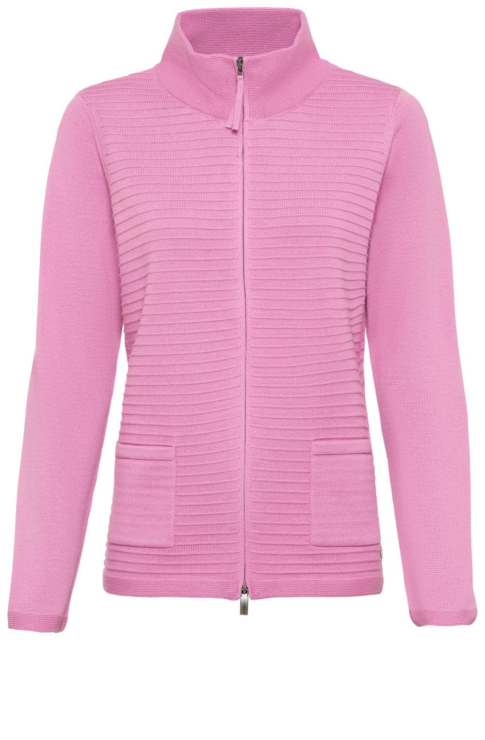 Pink Horizontal Ribbed Knit Cardigan
