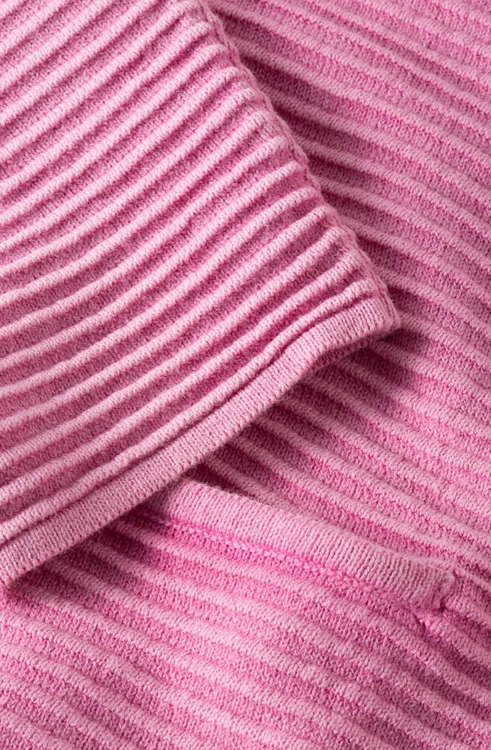 Pink Ribbed Knit Cardigan