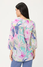 Pool Blue and Pink Vibrant Floral Print 3/4 Sleeve Relaxed Blouse