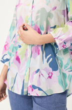 Pool Blue and Pink Vibrant Floral Print 3/4 Sleeve Relaxed Blouse