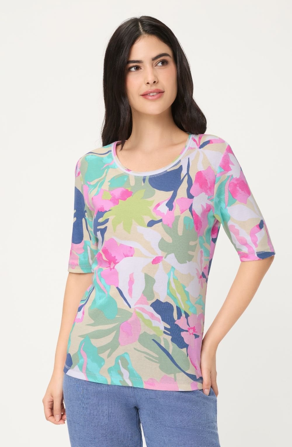 Pool Blue and Vibrant Floral Edda T-Shirt