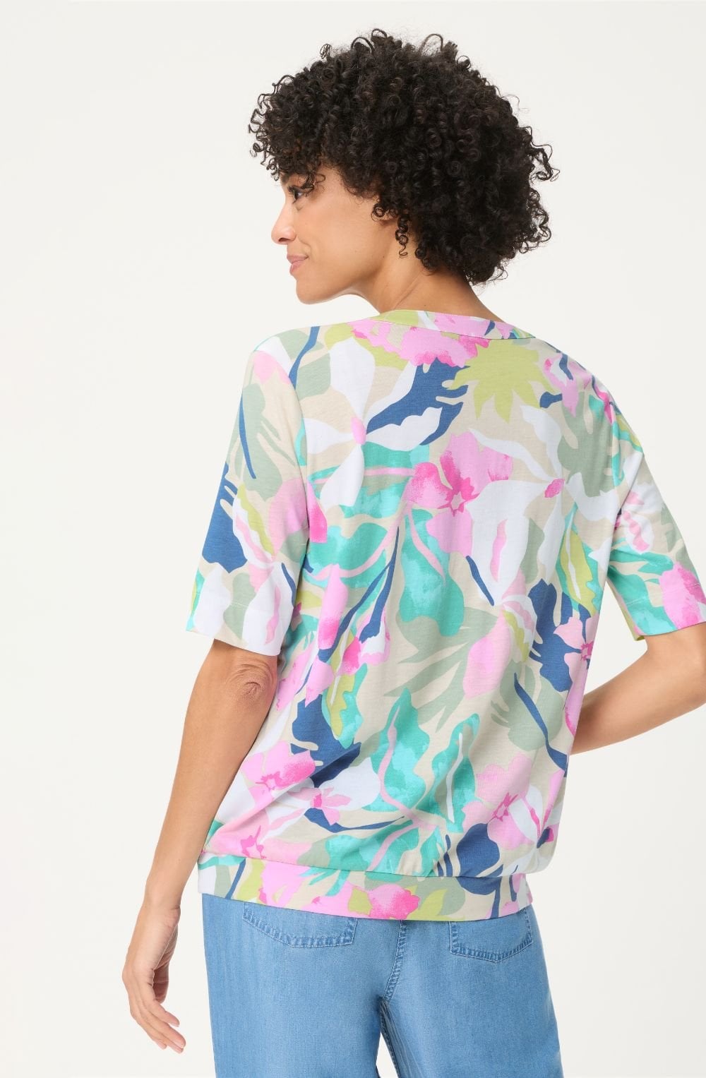 Pool Blue and Vibrant Pattern Fitted Hem Clara Top