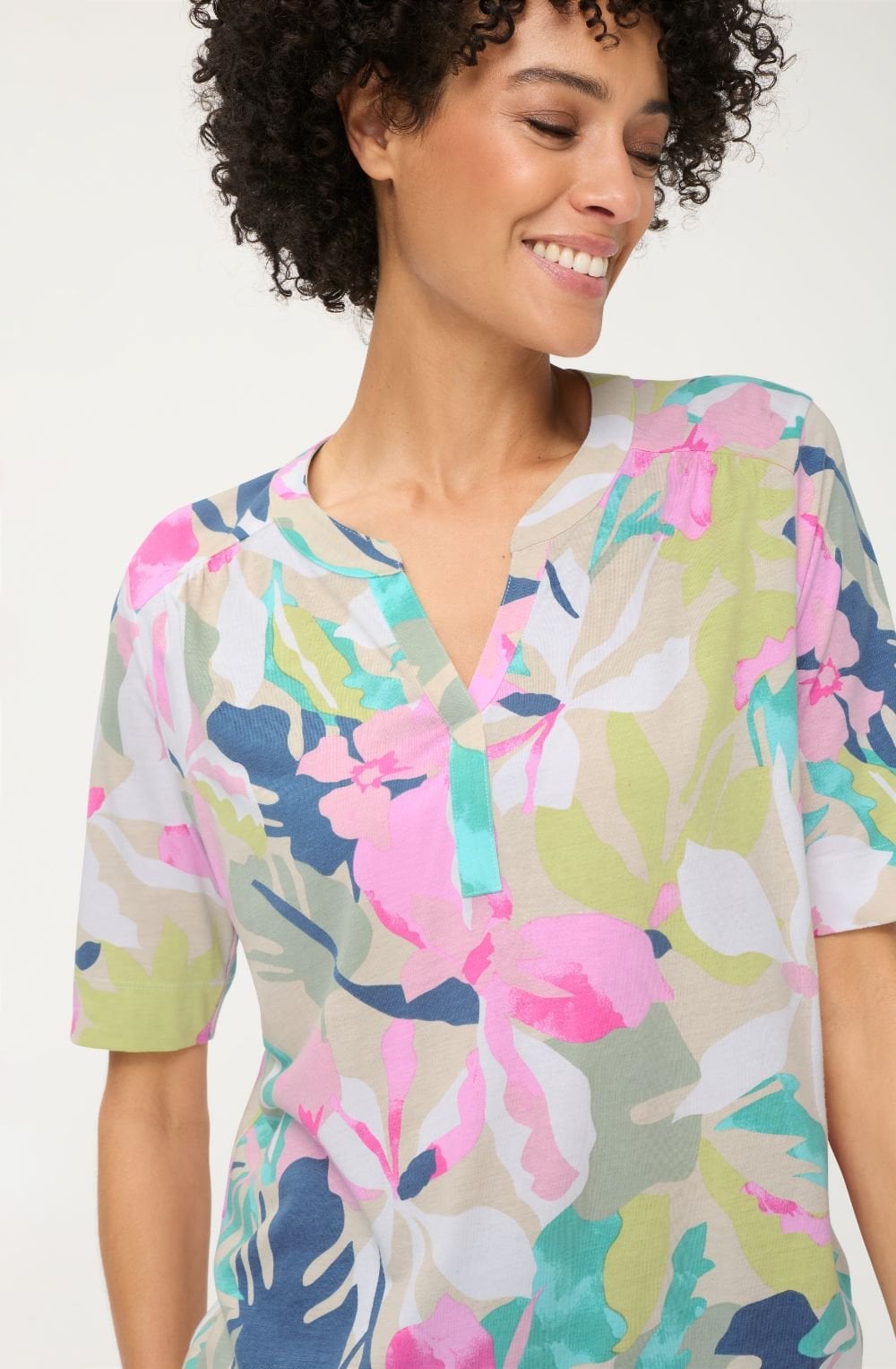 Pool Blue and Vibrant Pattern Fitted Hem Clara Top