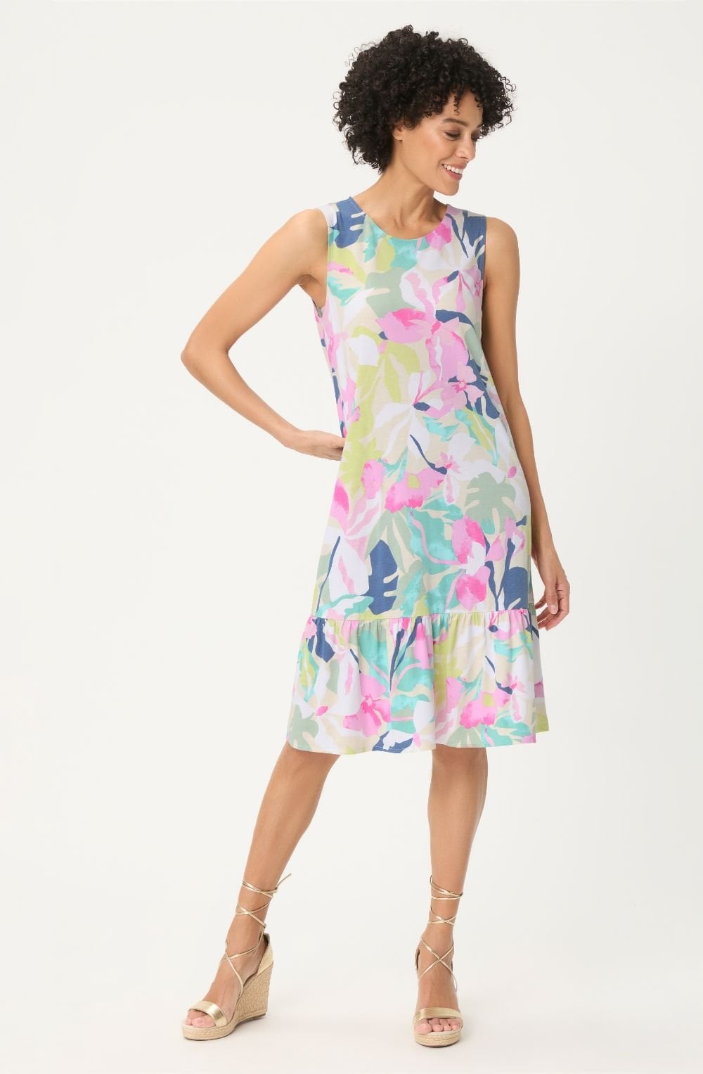 Pool Blue Vibrant Floral Jersey Dress