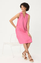 Raspberry Linen Mix Collared Sleeveless Dress