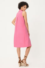 Raspberry Linen Mix Collared Sleeveless Dress