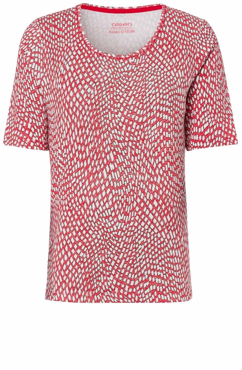 Red Abstract Square Print T Shirt