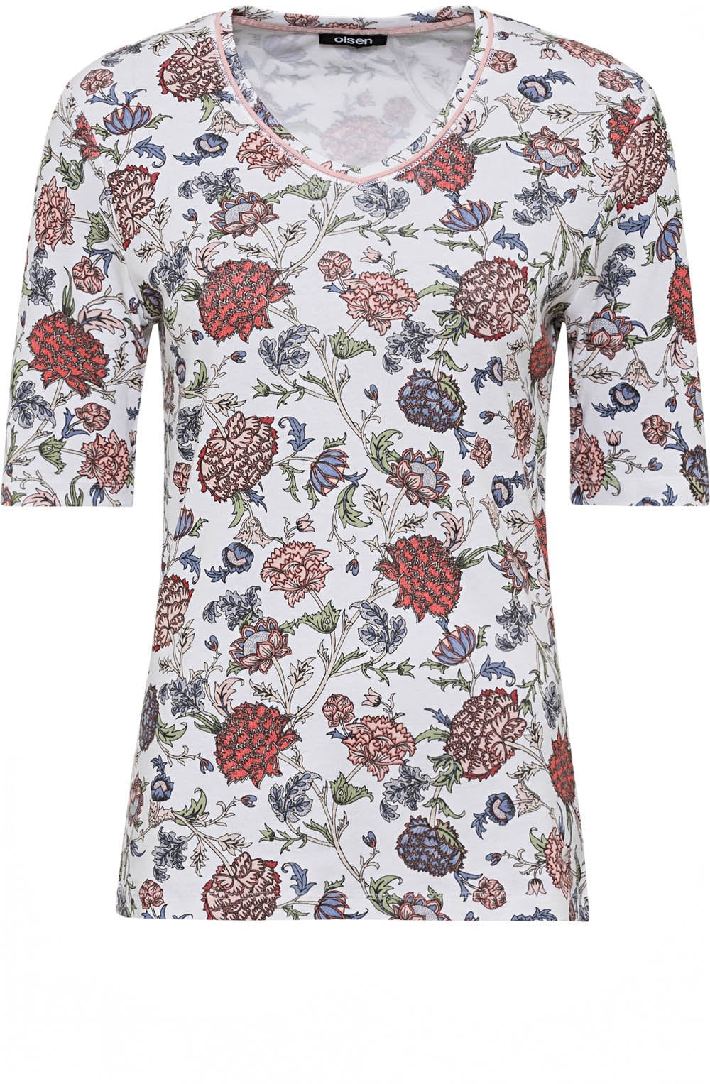 Red and Blue Floral Print T Shirt