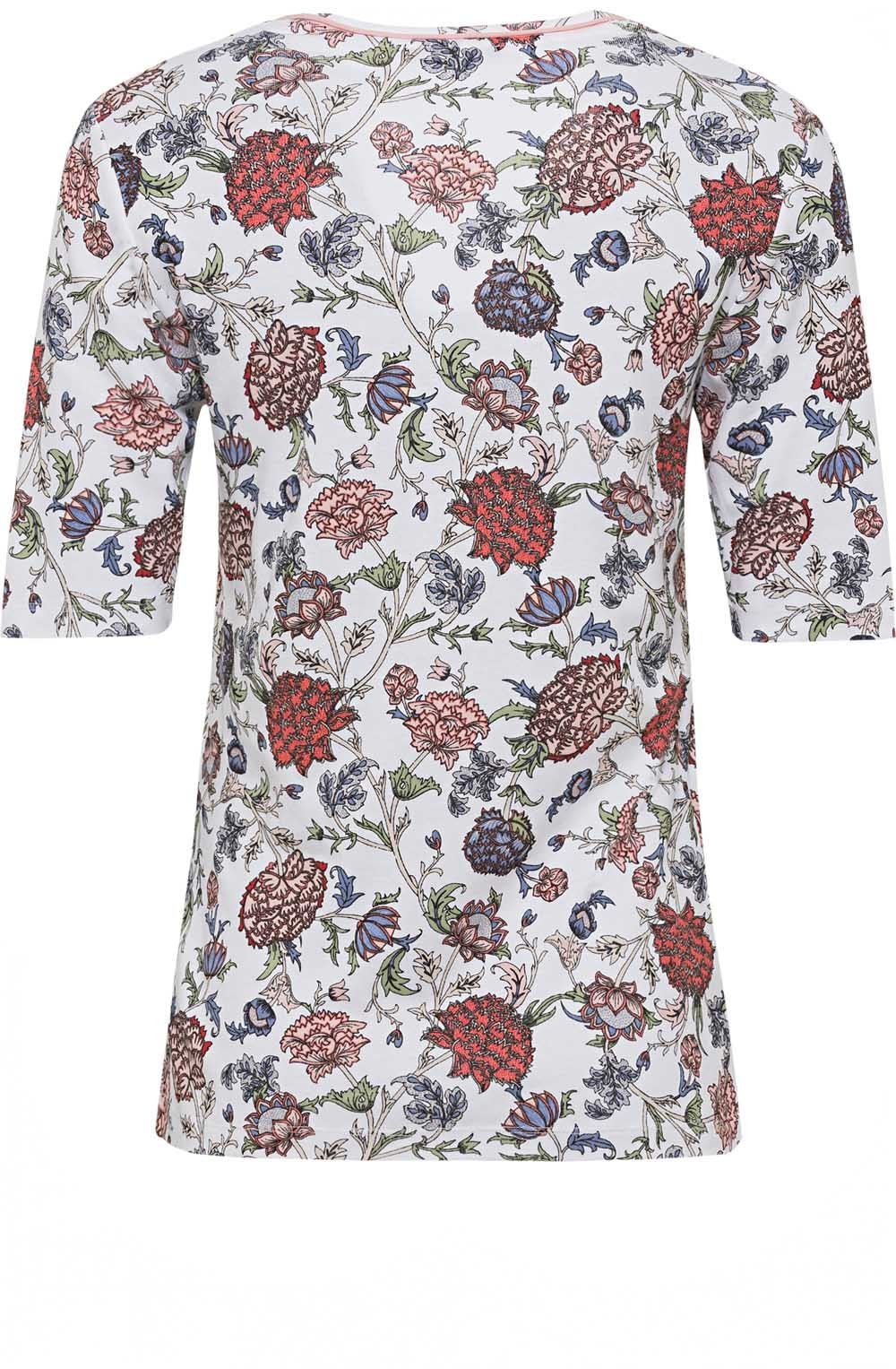 Red and Blue Floral Print T Shirt