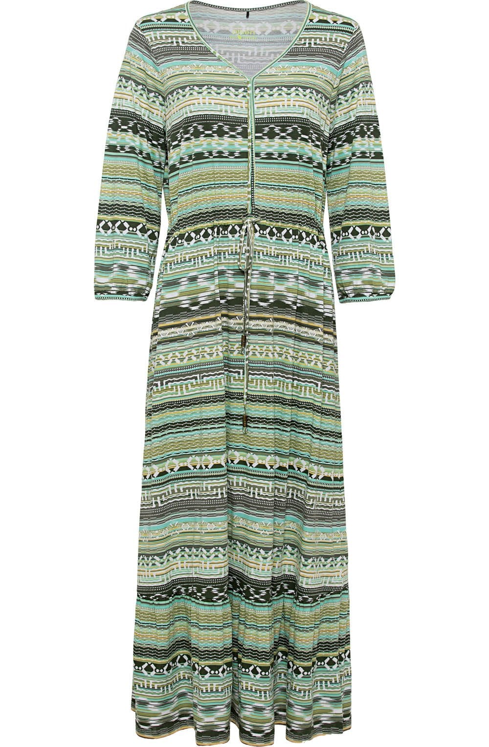 Sage Green Abstract Stripes Jersey Maxi Dress