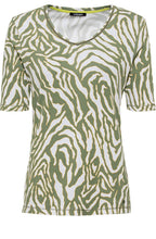 Sage Green Zebra Print V Neck T Shirt