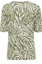 Sage Green Zebra Print V Neck T Shirt