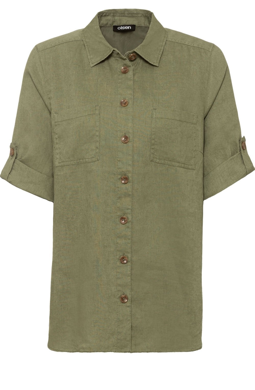 Sage Linen Short Sleeved Shirt