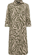 Sage Zebra Print Linen Shirt Dress