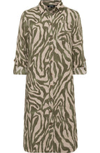 Sage Zebra Print Linen Shirt Dress