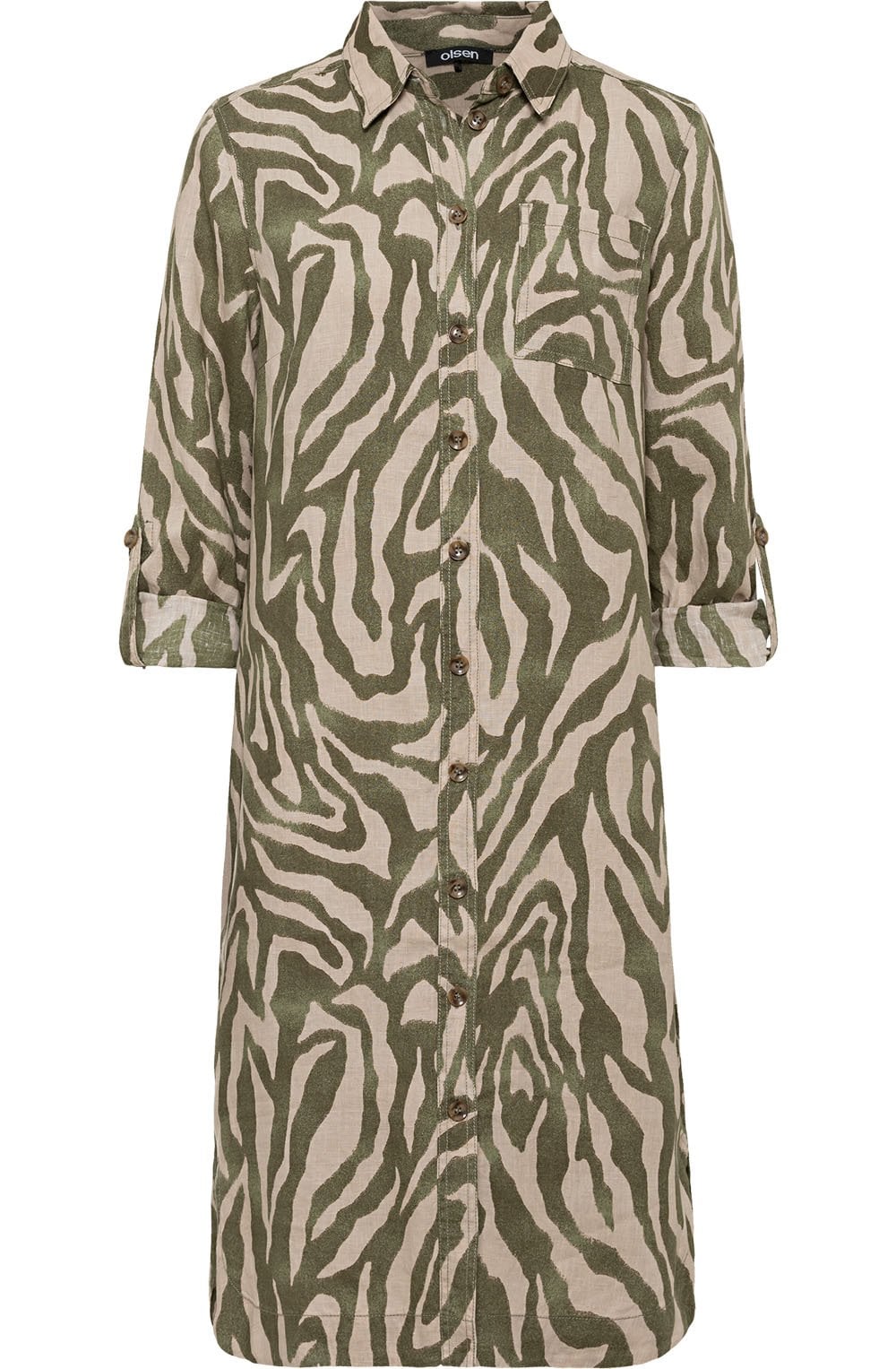 Sage Zebra Print Linen Shirt Dress