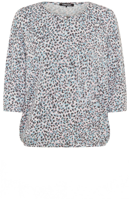 Satin Blue and Pink Abstract Print Clara Top