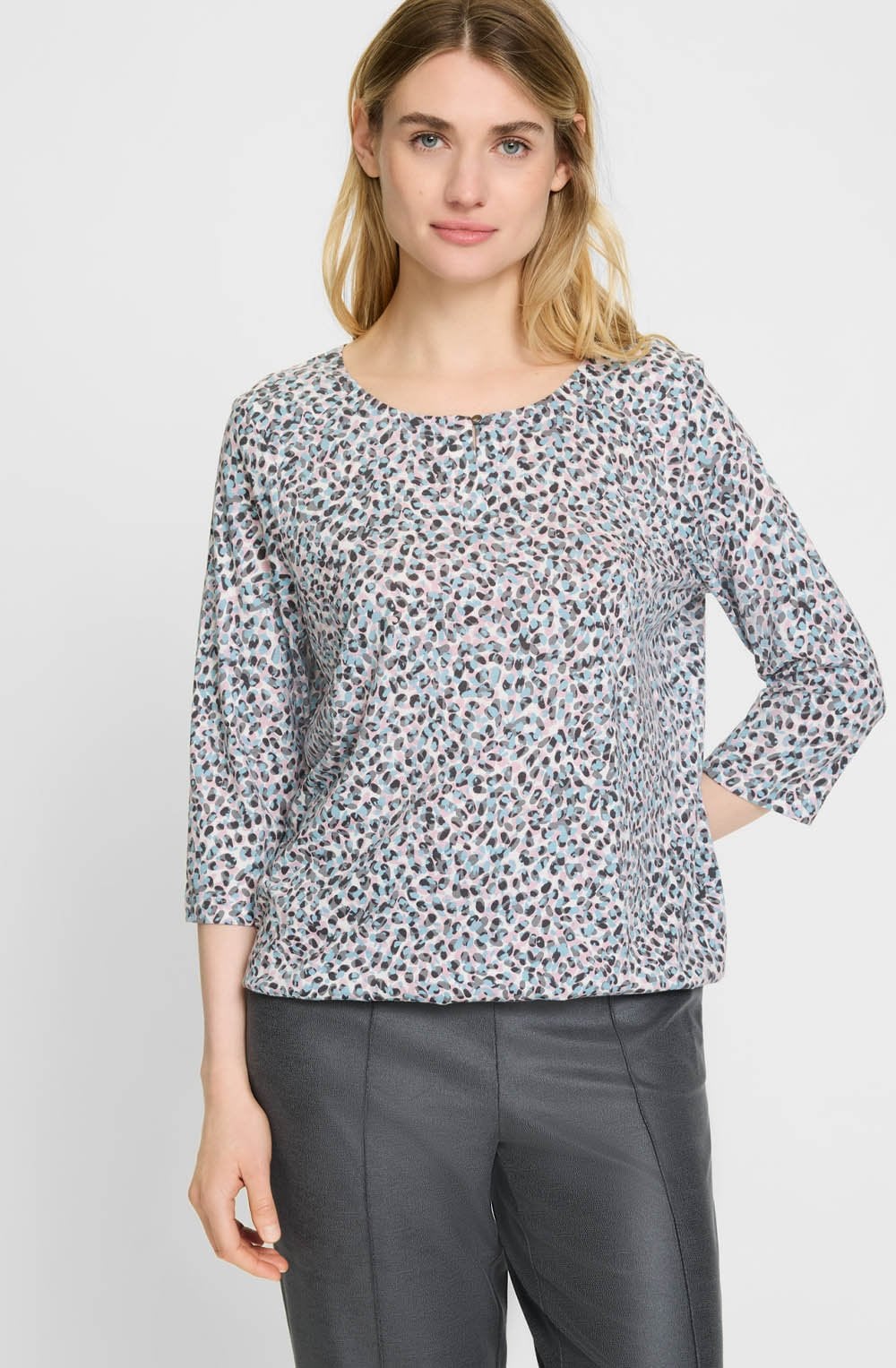 Satin Blue and Pink Abstract Print Clara Top