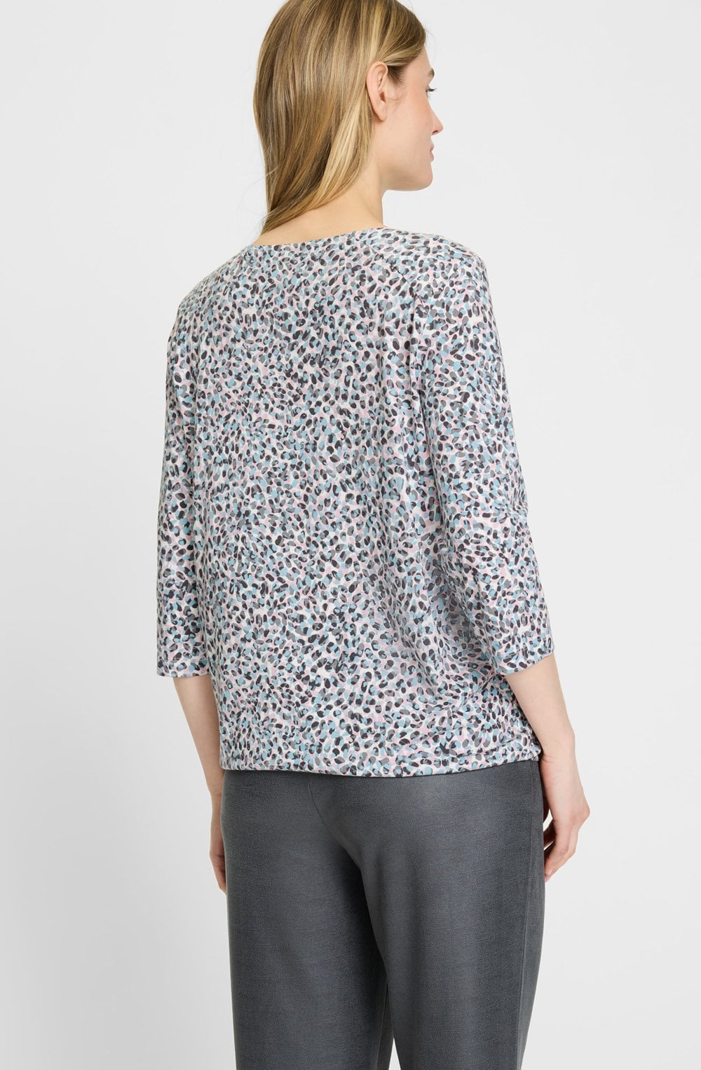 Satin Blue and Pink Abstract Print Clara Top