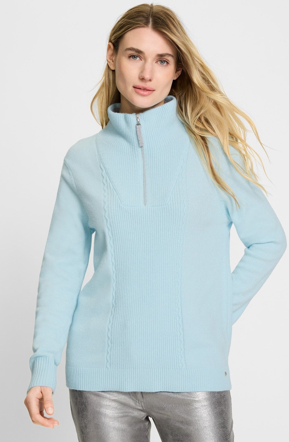 Satin Blue Half Zip Henny Jumper