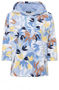 Sky and Biscotti Leaf Print Hooded Sweater