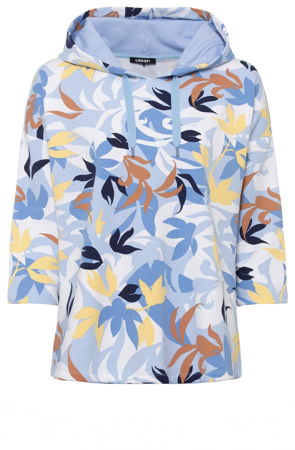Sky and Biscotti Leaf Print Hooded Sweater