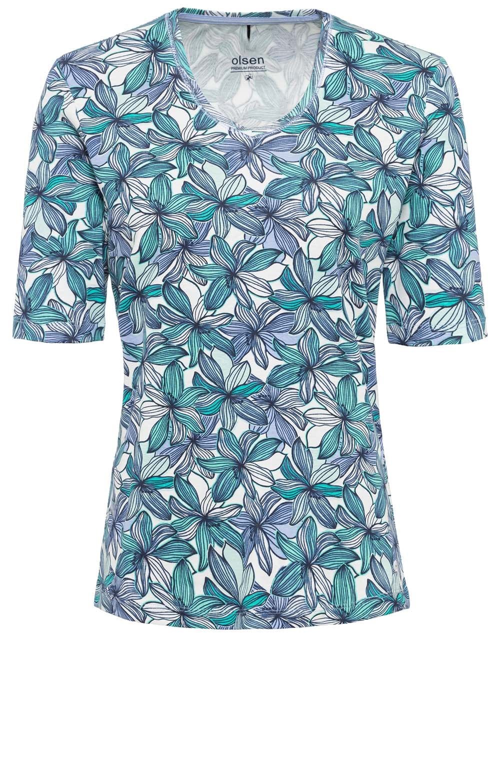 Sky and Green Floral T Shirt