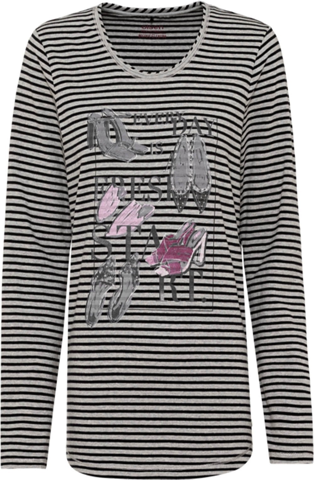 Soft Grey Striped Bold Print Top