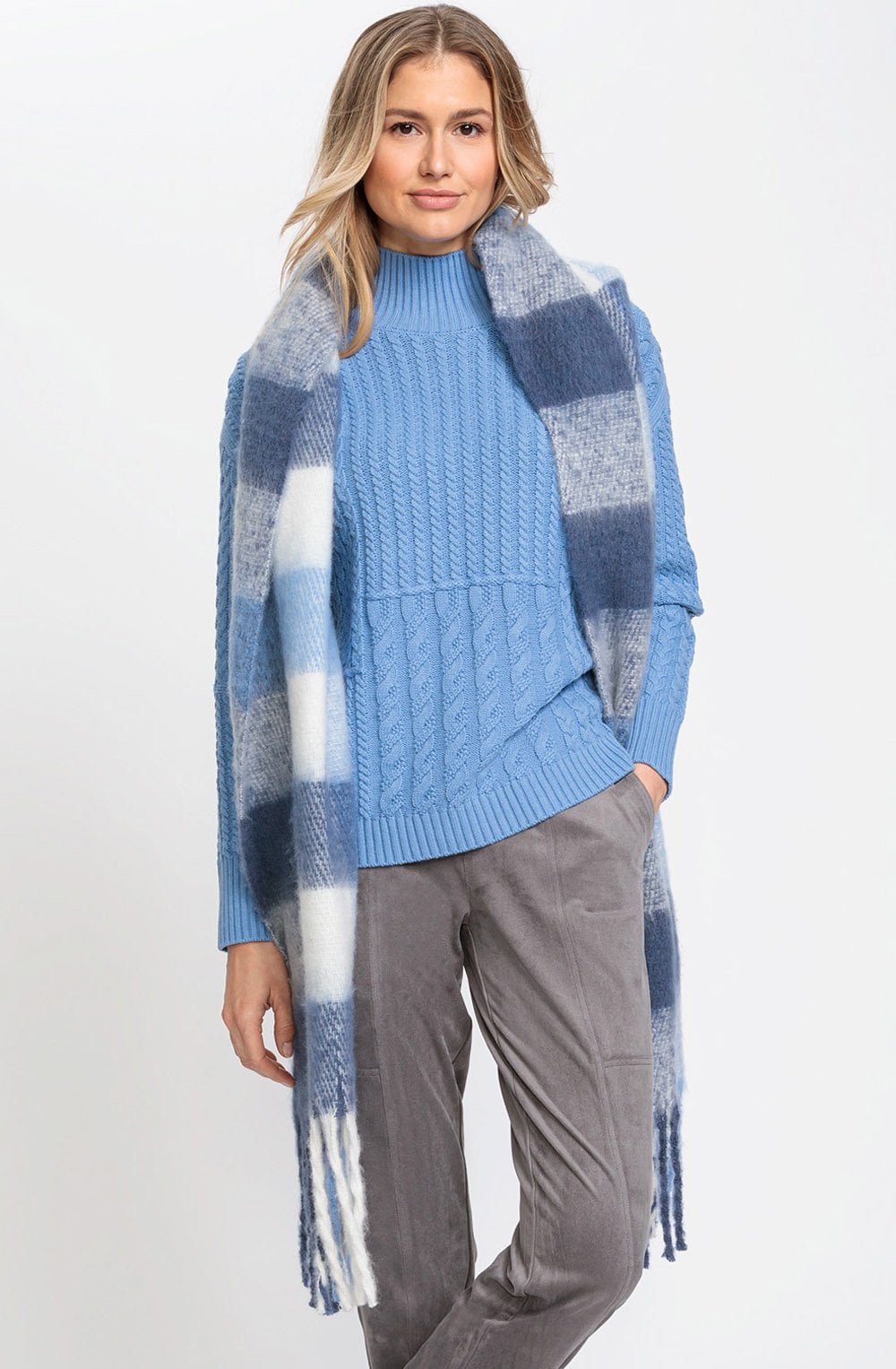 Sterling Blue Checked Oversized Scarf