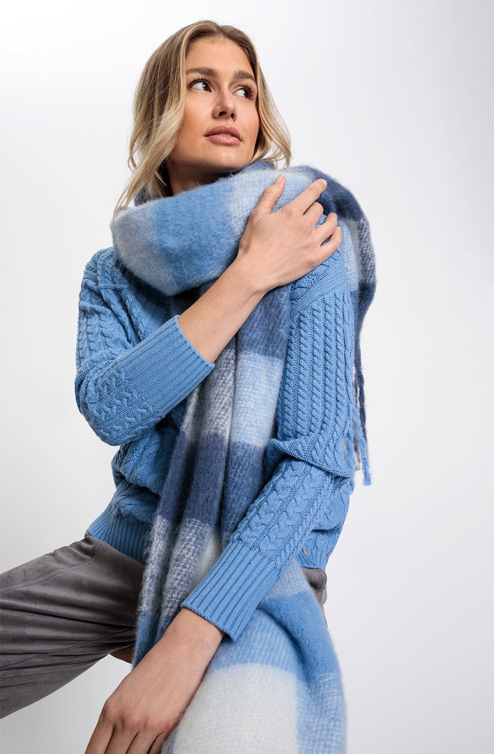 Sterling Blue Checked Oversized Scarf