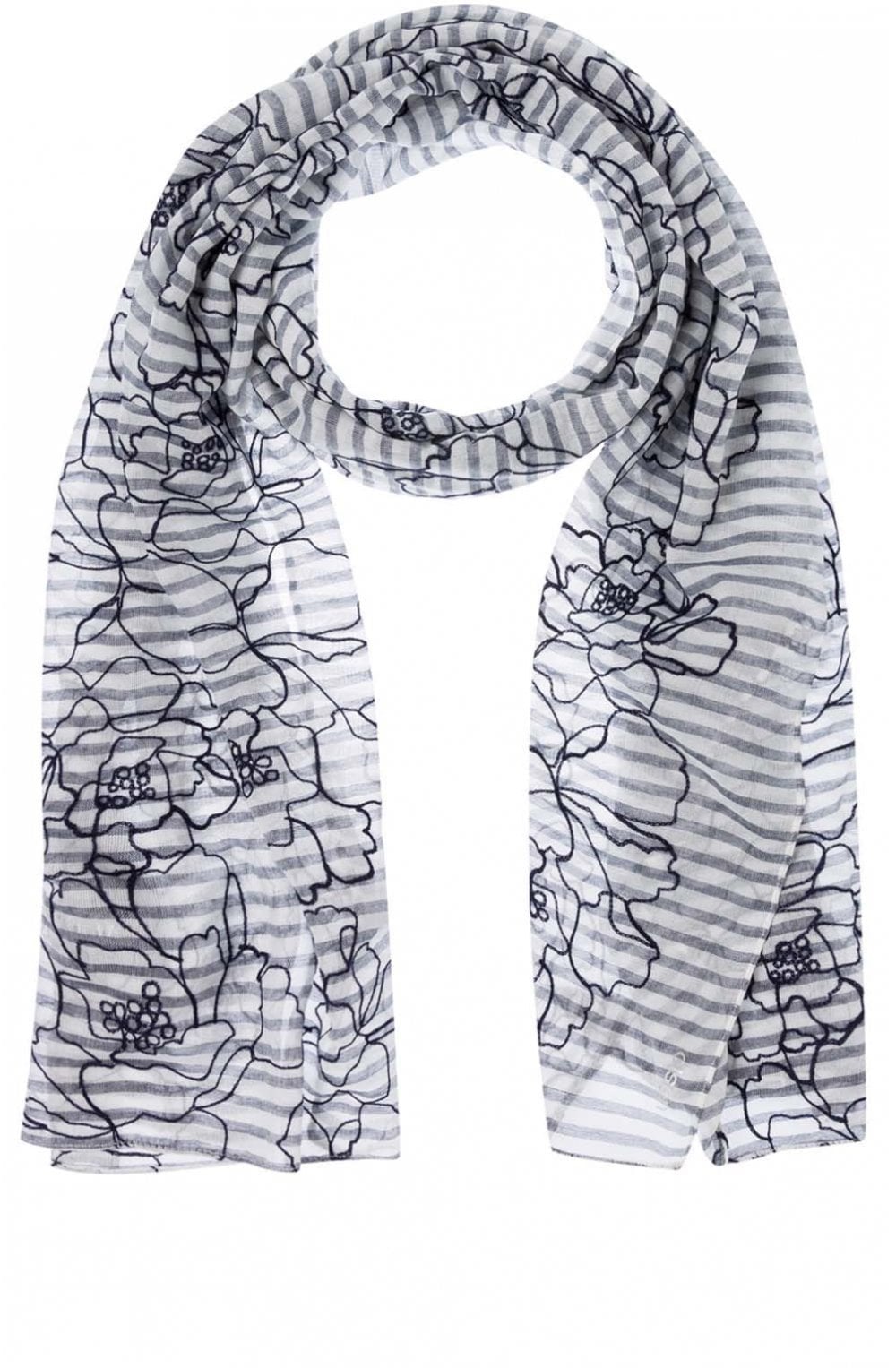 Striped Embroidered Floral Scarf