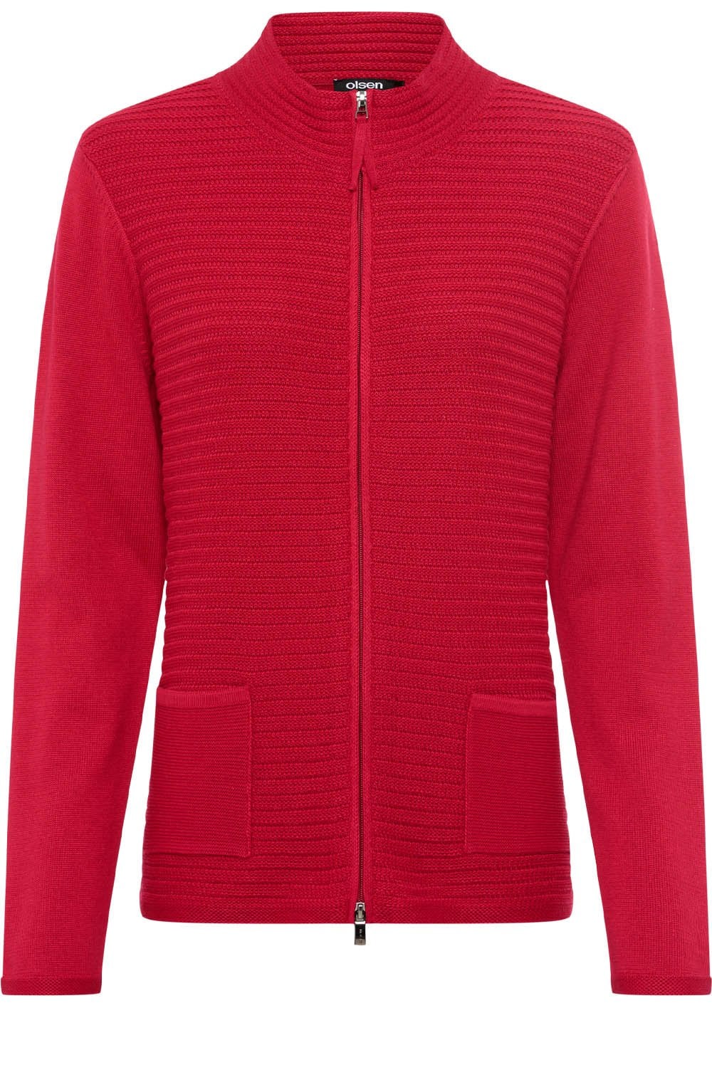 Teaberry Red Horizontal Ribbed Cardigan