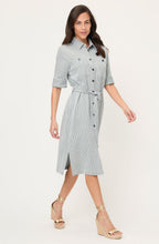 Textured Khaki Striped Shirt Dress