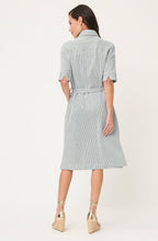 Textured Khaki Striped Shirt Dress