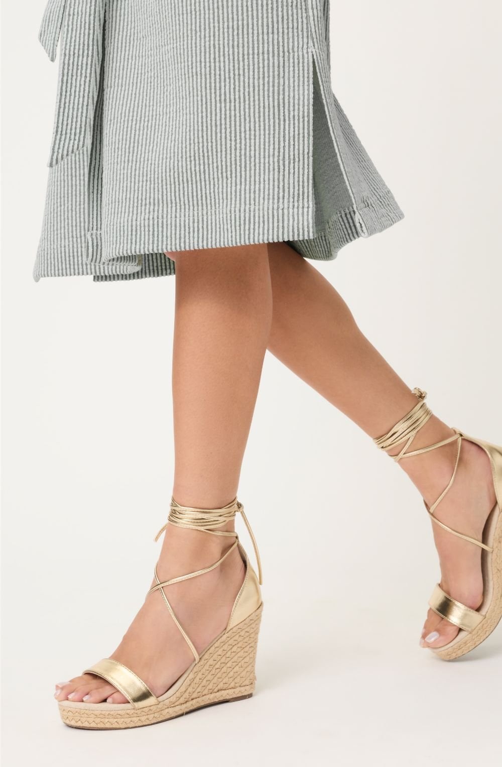 Textured Khaki Striped Shirt Dress