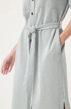 Textured Khaki Striped Shirt Dress