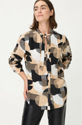 Warm Biscuit Circle Print Neck Tie Blouse