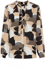 Warm Biscuit Circle Print Neck Tie Blouse