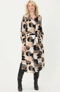 Warm Biscuit Circle Print Shirt Dress