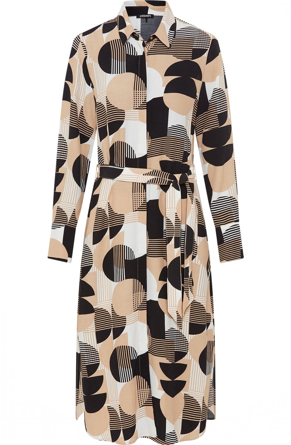 Warm Biscuit Circle Print Shirt Dress