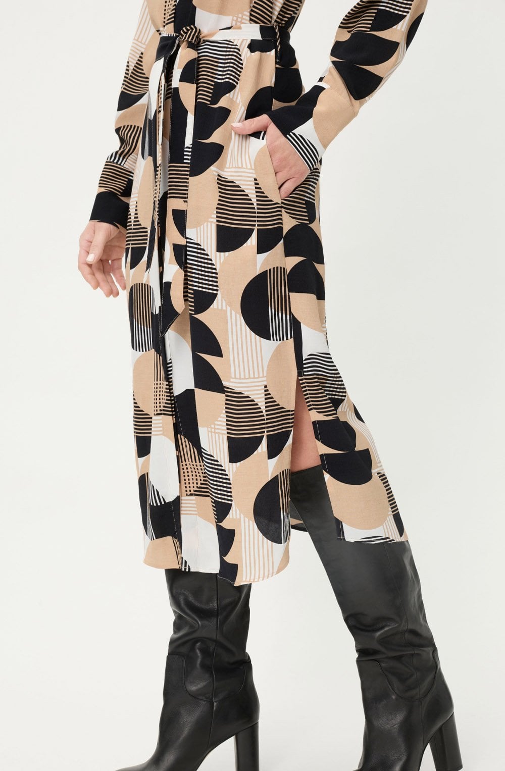 Warm Biscuit Circle Print Shirt Dress