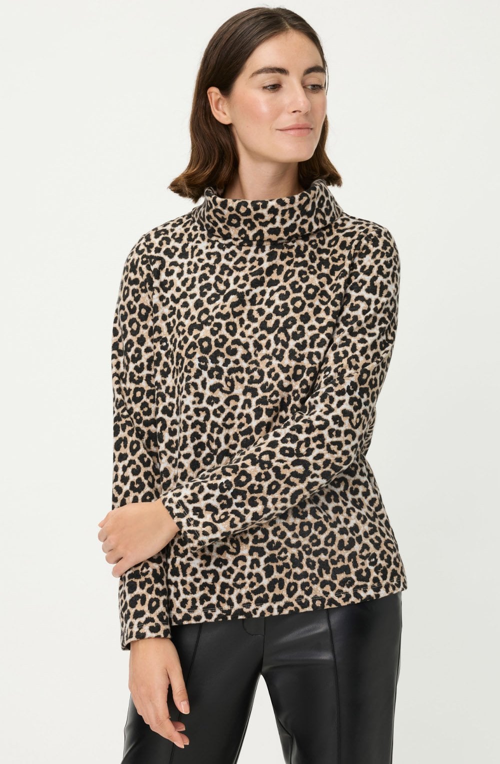 Warm Biscuit Leopard Cowl Neck Henny Jumper
